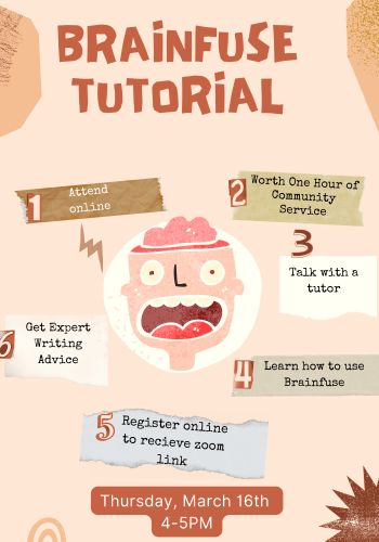 Brainfuse Tutorial Learn how to use Brainfuse, Thursday March 16th 4-5 one hour of community service