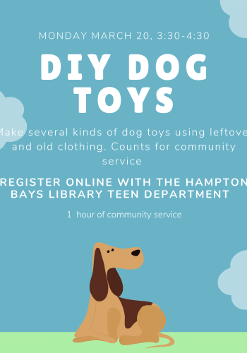 DIY Dog Toys Make several kind of dog toys using leftover and old clothing. Counts for 1 hour of community service Monday March 20th 3:30-4:30